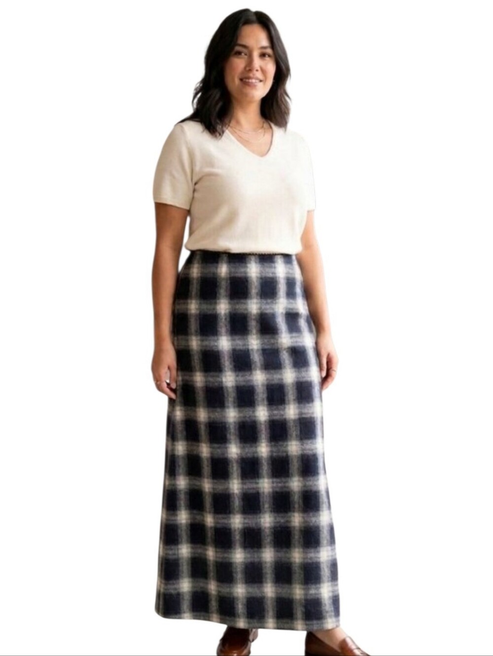 Lulus NEW Black Grey and White Plaid Maxi skirt Size XL
